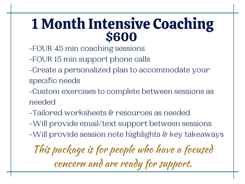 work with me 1 mos intesive coaching package to provide you with the support you need